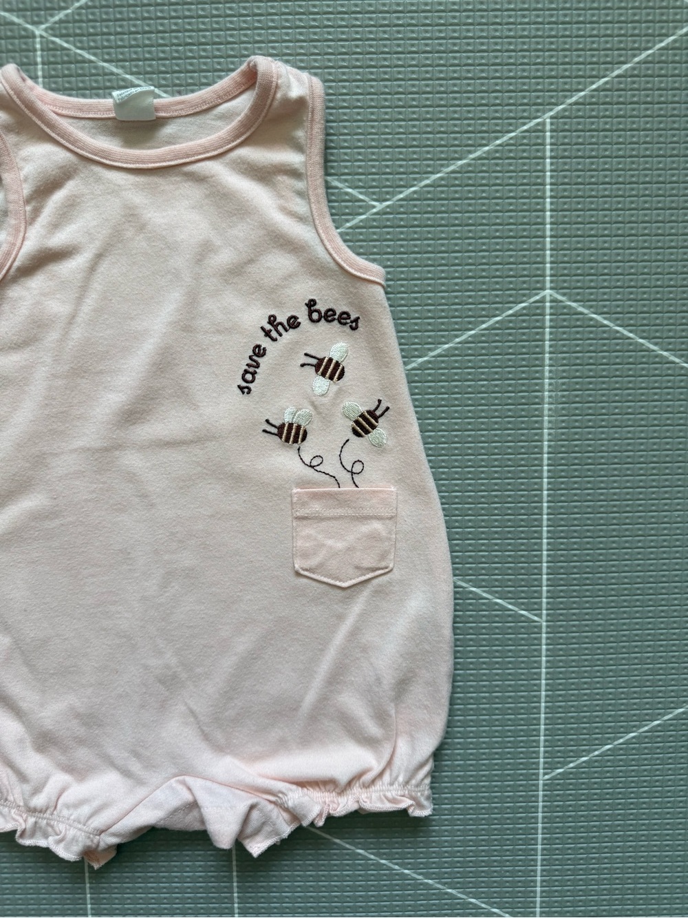 PL Baby|Baby girl SAVE THE BEES embroidered patch light Pink Bubble romper-Boho